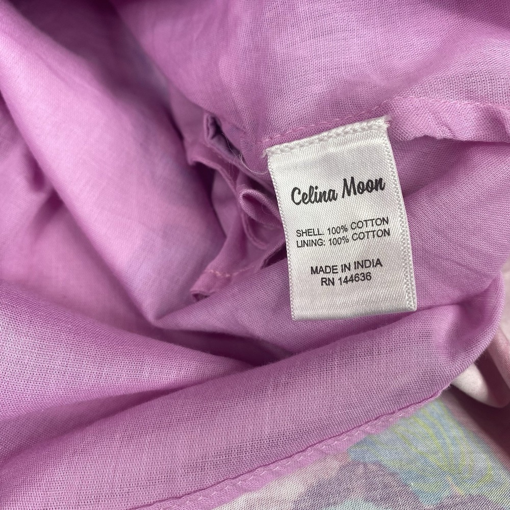 Celina Moon Women Sz S Meaghan Midi Dress Pink Short Ruffle Sleeve Cotton Poplin - Picture 15 of 16